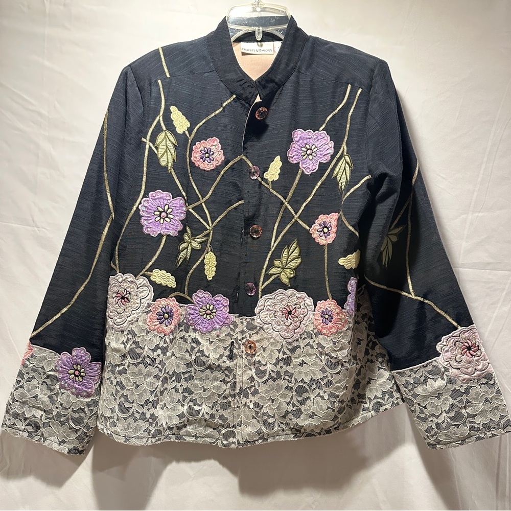 Drapers & Damons Floral Sequined Beaded Embroidered Black Jacket
